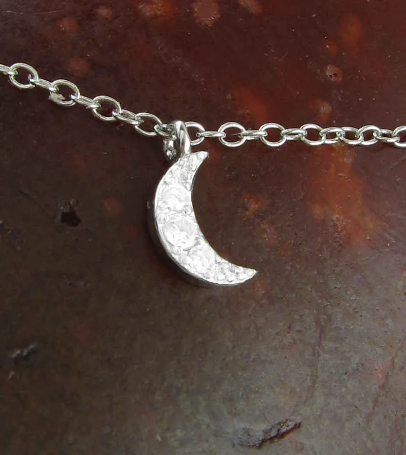 Five Tiny Crescent Moons Dainty Charm Bracelet with CZ Crystals