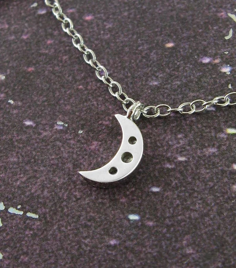 Five Tiny Crescent Moons Dainty Charm Bracelet with CZ Crystals