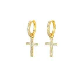 Gold Diamond Cross Earring