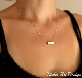 Gold Rectangular Tube Engraved Necklace