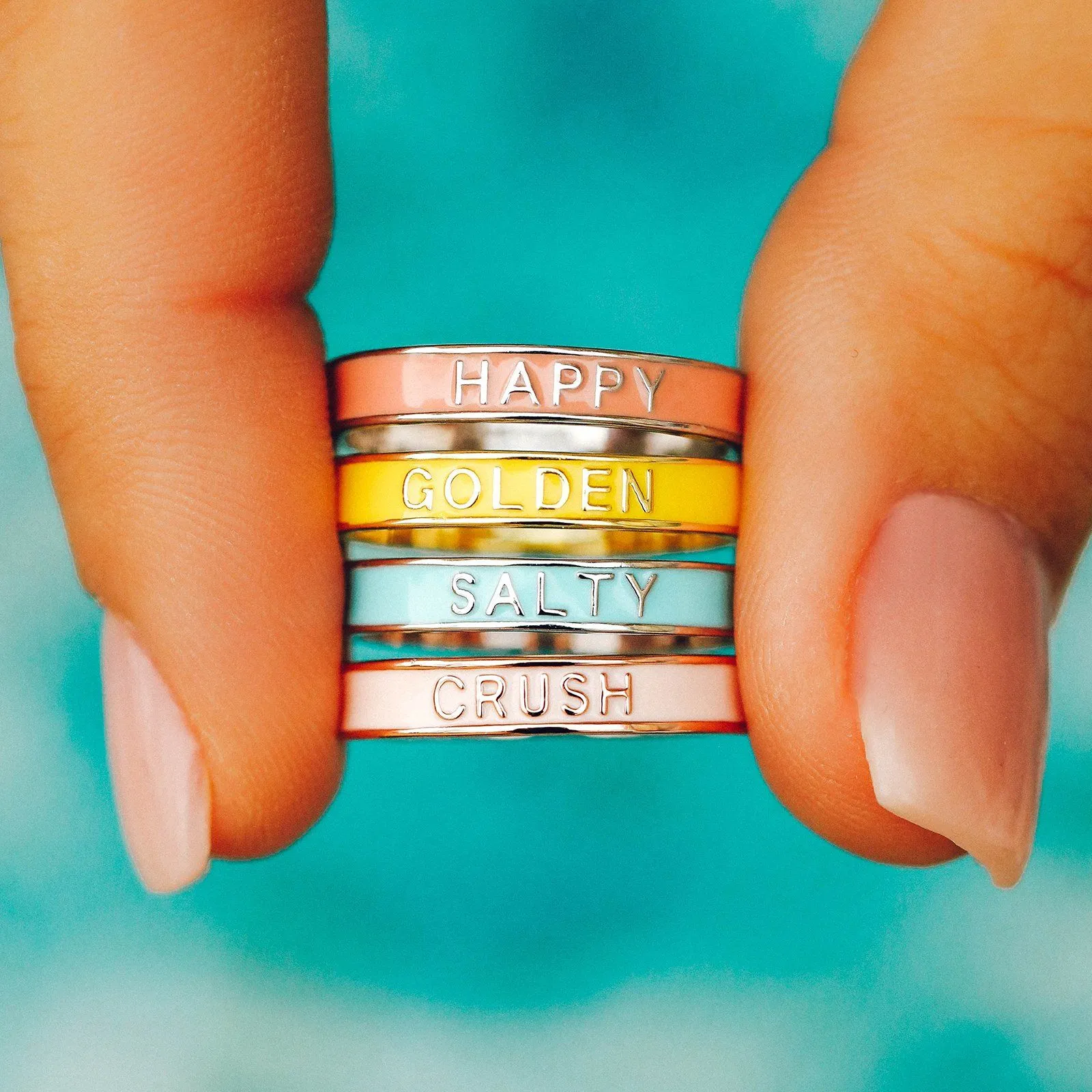 Golden Enamel Word Ring