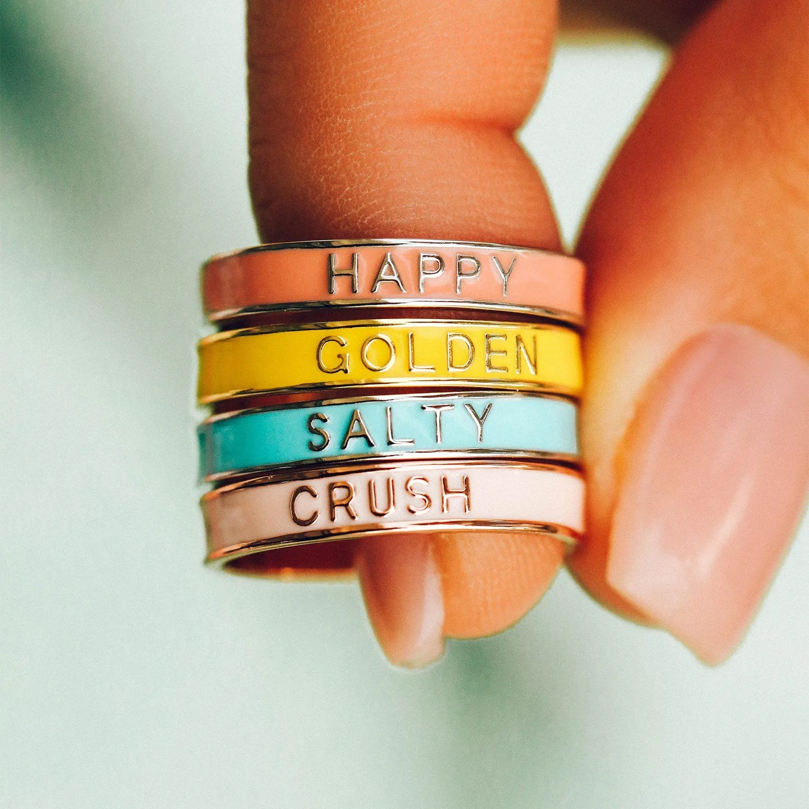 Golden Enamel Word Ring