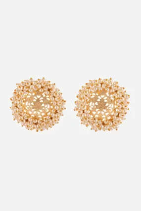 Golden Jungle Rose Earring With Pearl