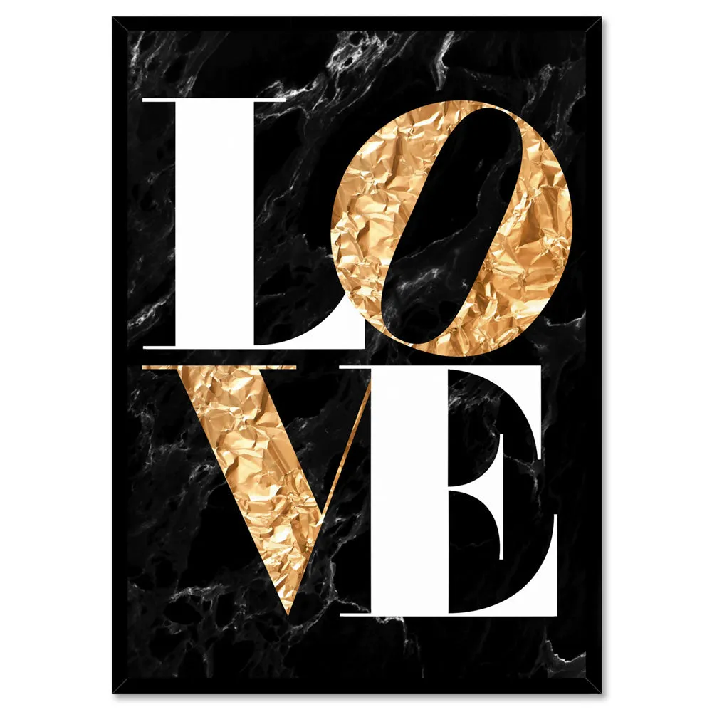 Iconic Love in faux gold & black marble - Art Print