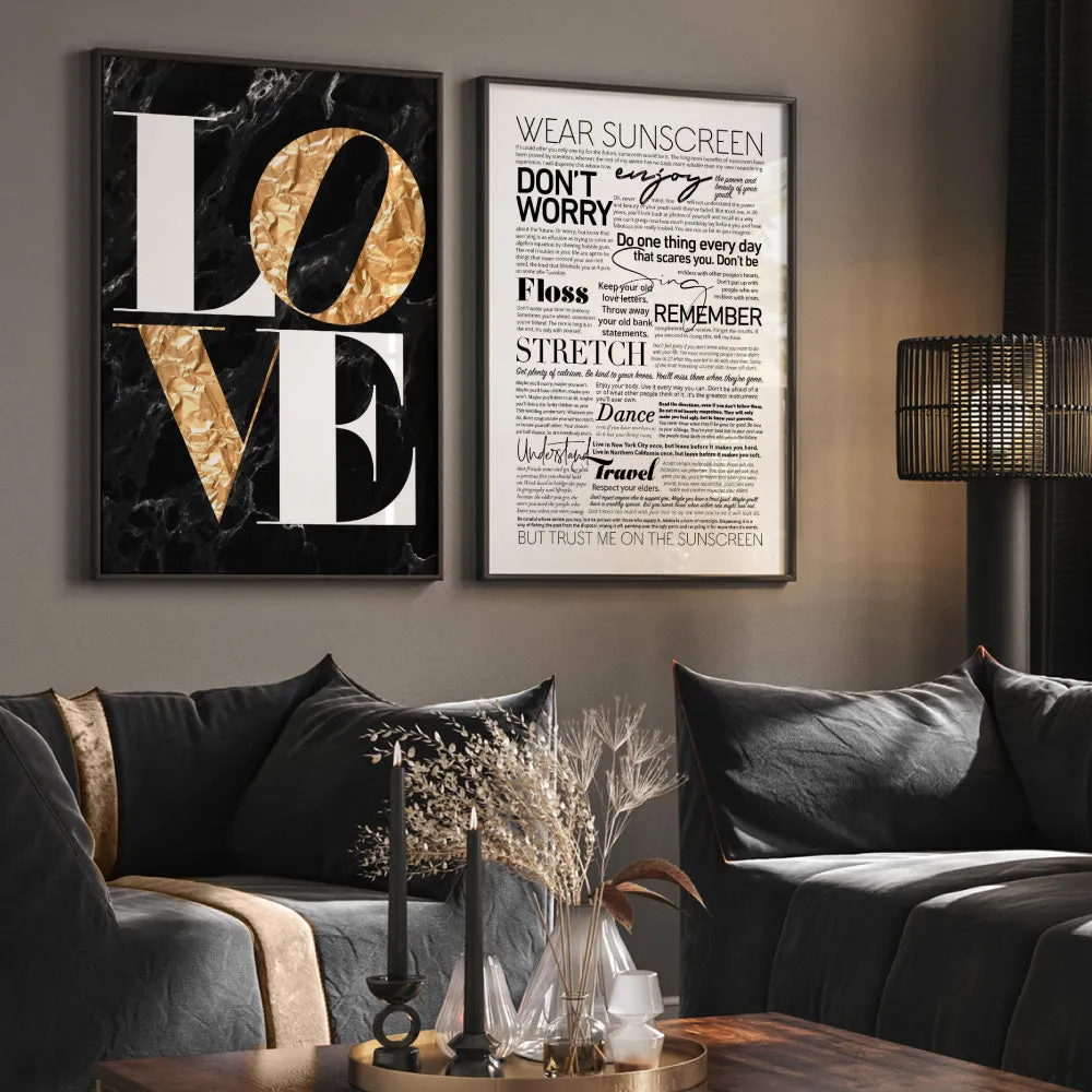 Iconic Love in faux gold & black marble - Art Print