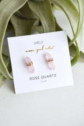 JAX KELLY MINERAL POINT STUDS - ROSE QUARTZ