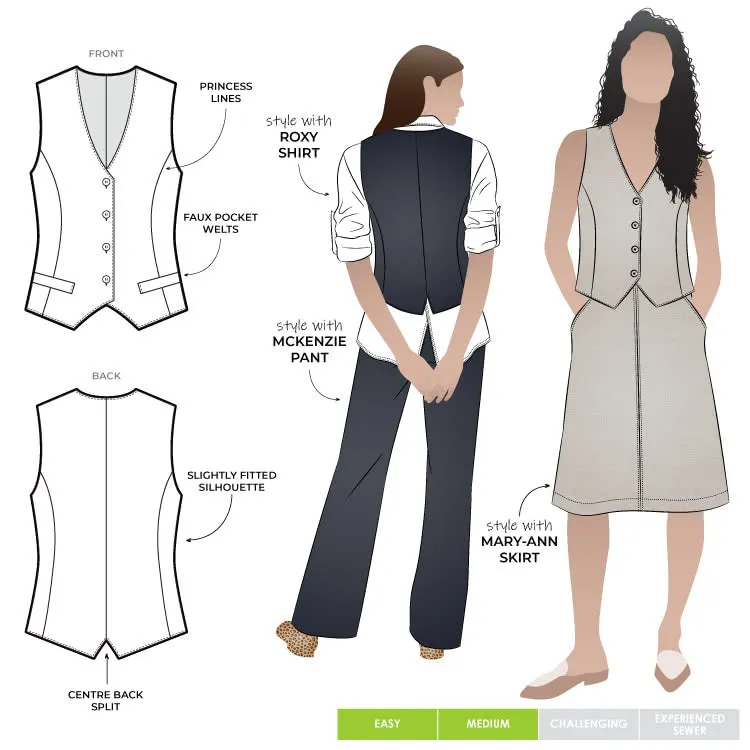 Joy Vest Sewing Pattern by Style Arc, US Sizes 0-26