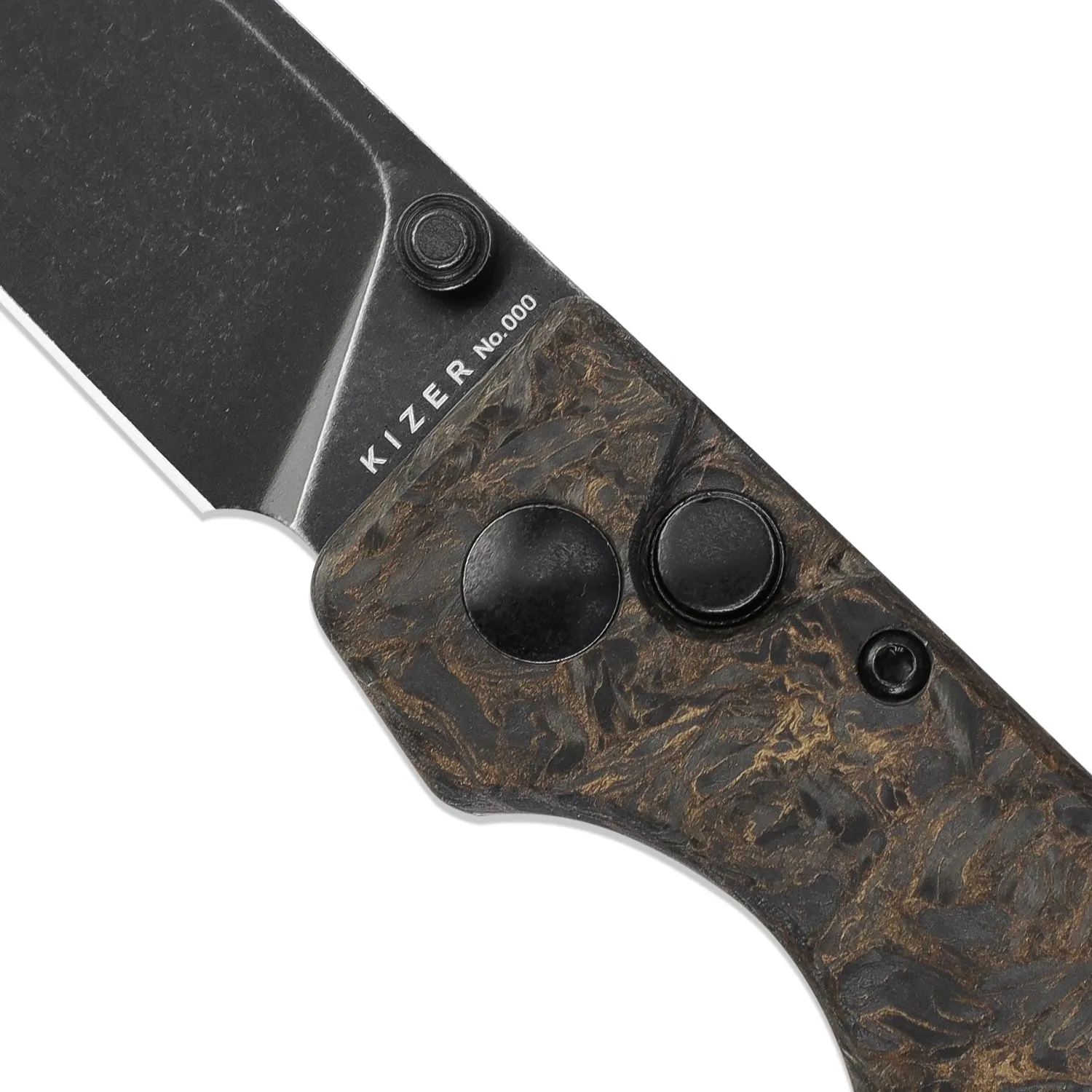 Kizer Original 20CV Blade Button Lock Knife Fatcarbon Handle Ki3605A2 (2.98” Black Stonewash)