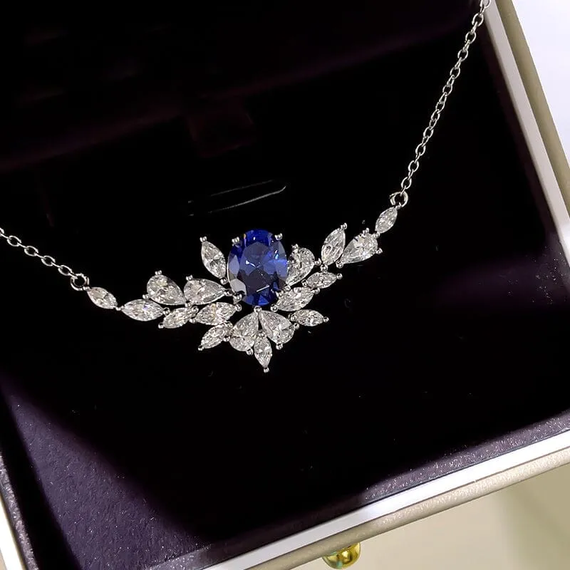 Leaf Sapphire Necklace - 925 Sterling Silver