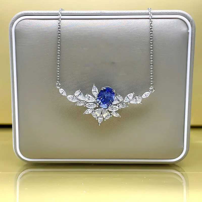 Leaf Sapphire Necklace - 925 Sterling Silver