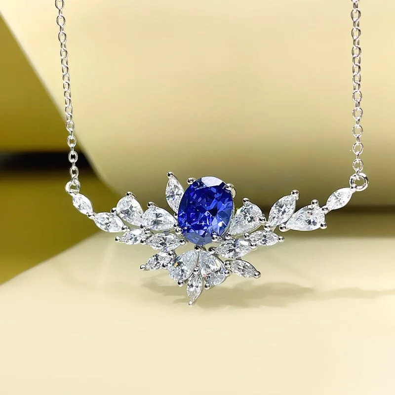 Leaf Sapphire Necklace - 925 Sterling Silver