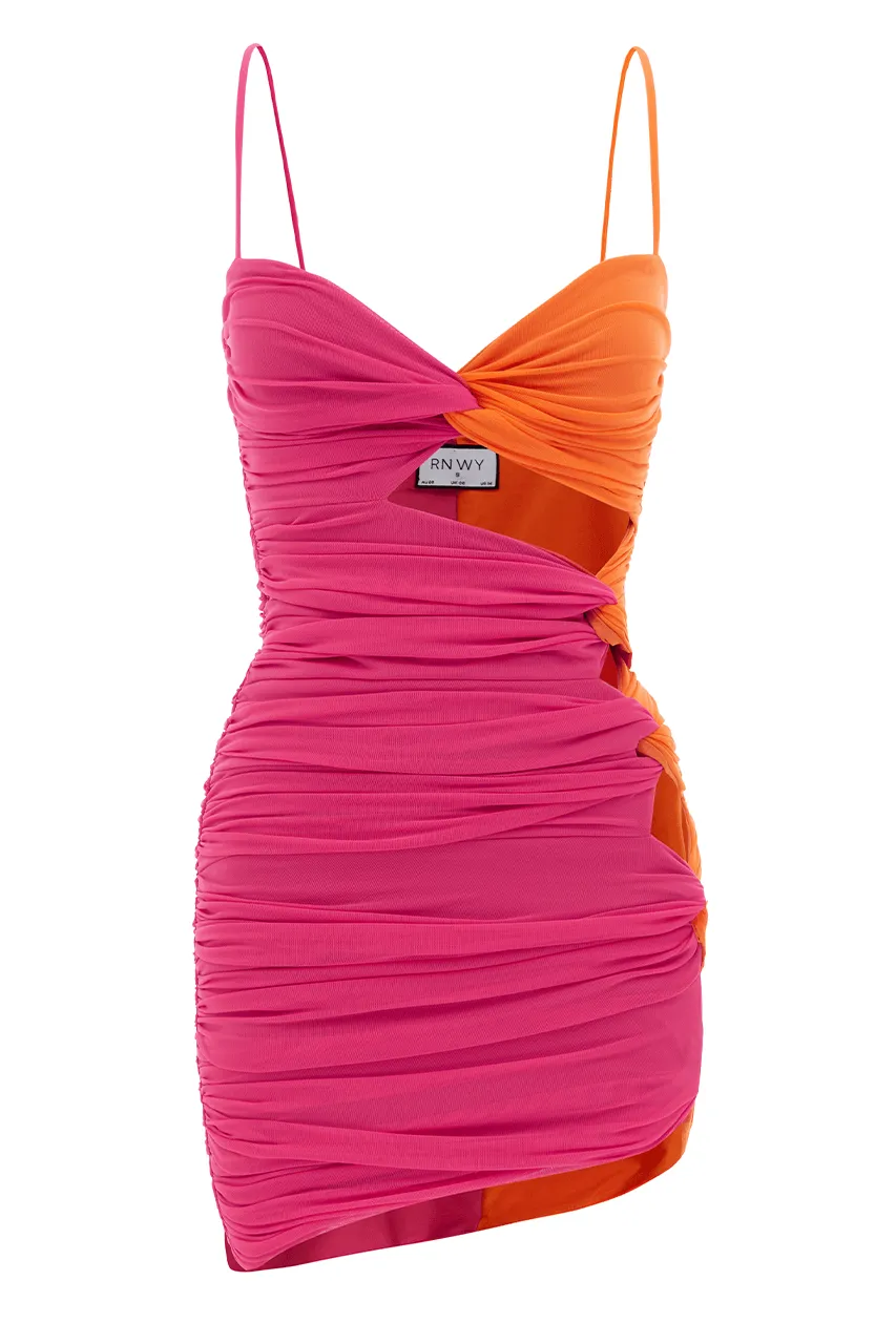 Lilly Mini Dress - Orange/Fuchsia