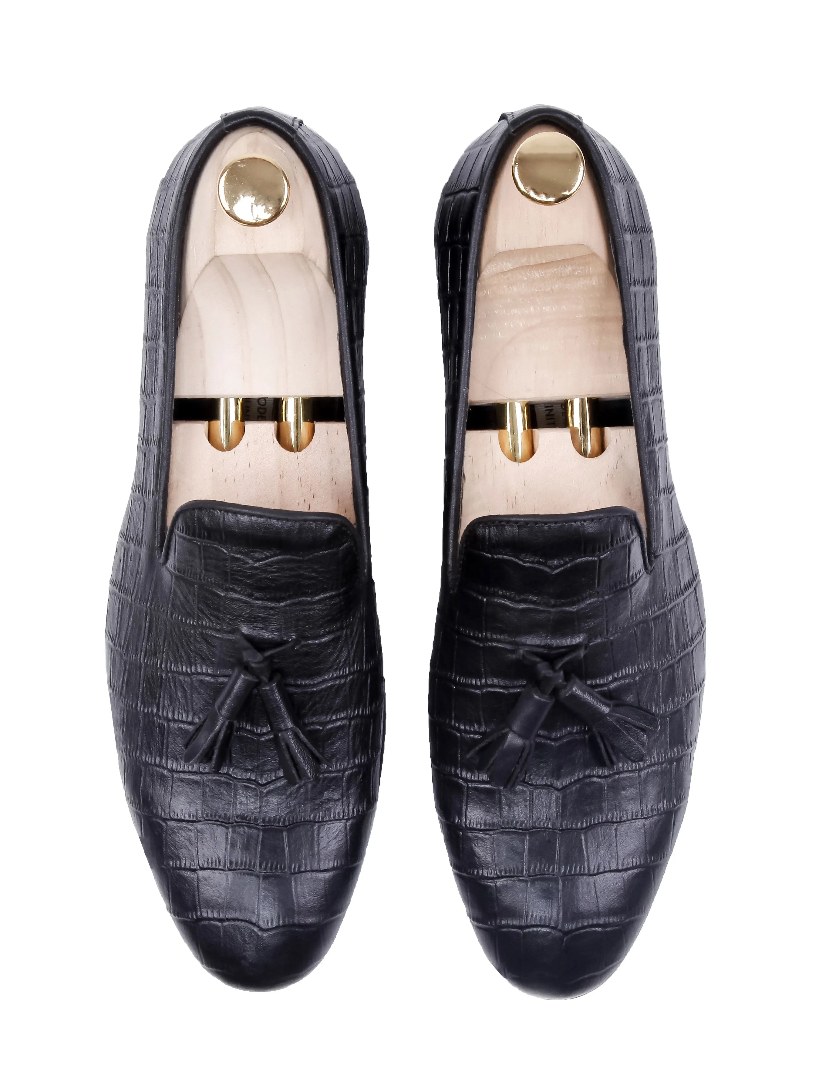 Loafer Slipper - Black Croco Leather