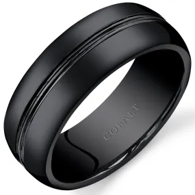 Mens 8mm Black Cobalt Band Double Groove Size 9