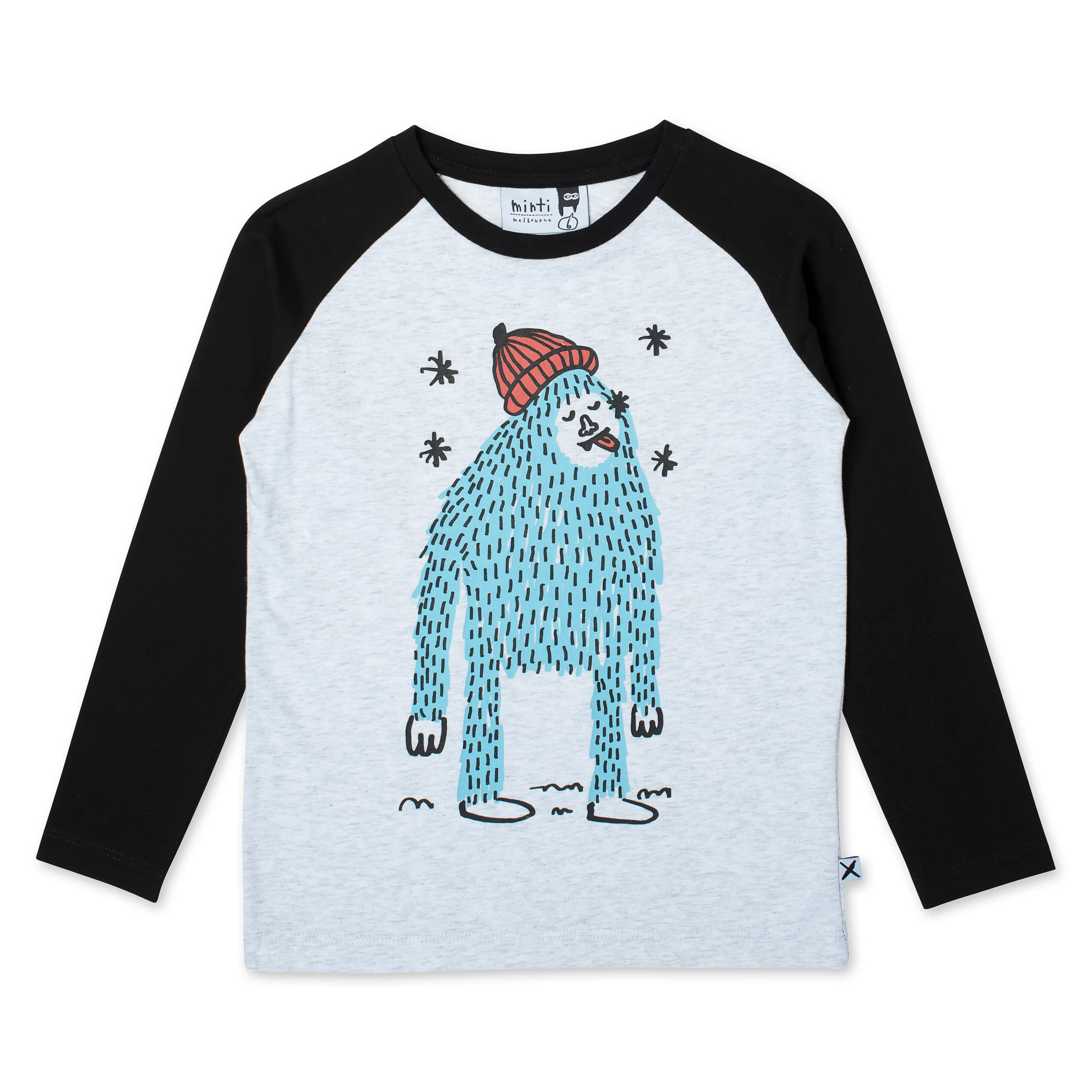 Minti Snowy Yeti Tee - White Marle/Black