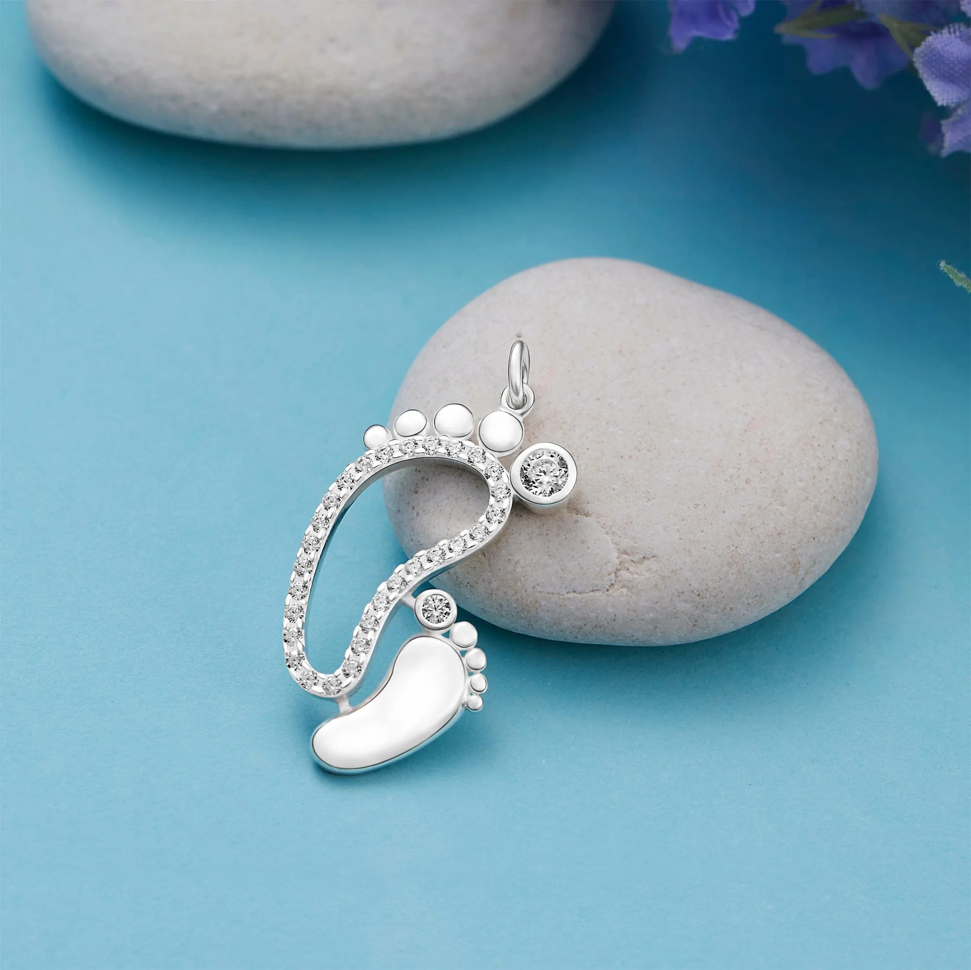 Mom and Baby Feet Sterling Silver Pendant Jewelry