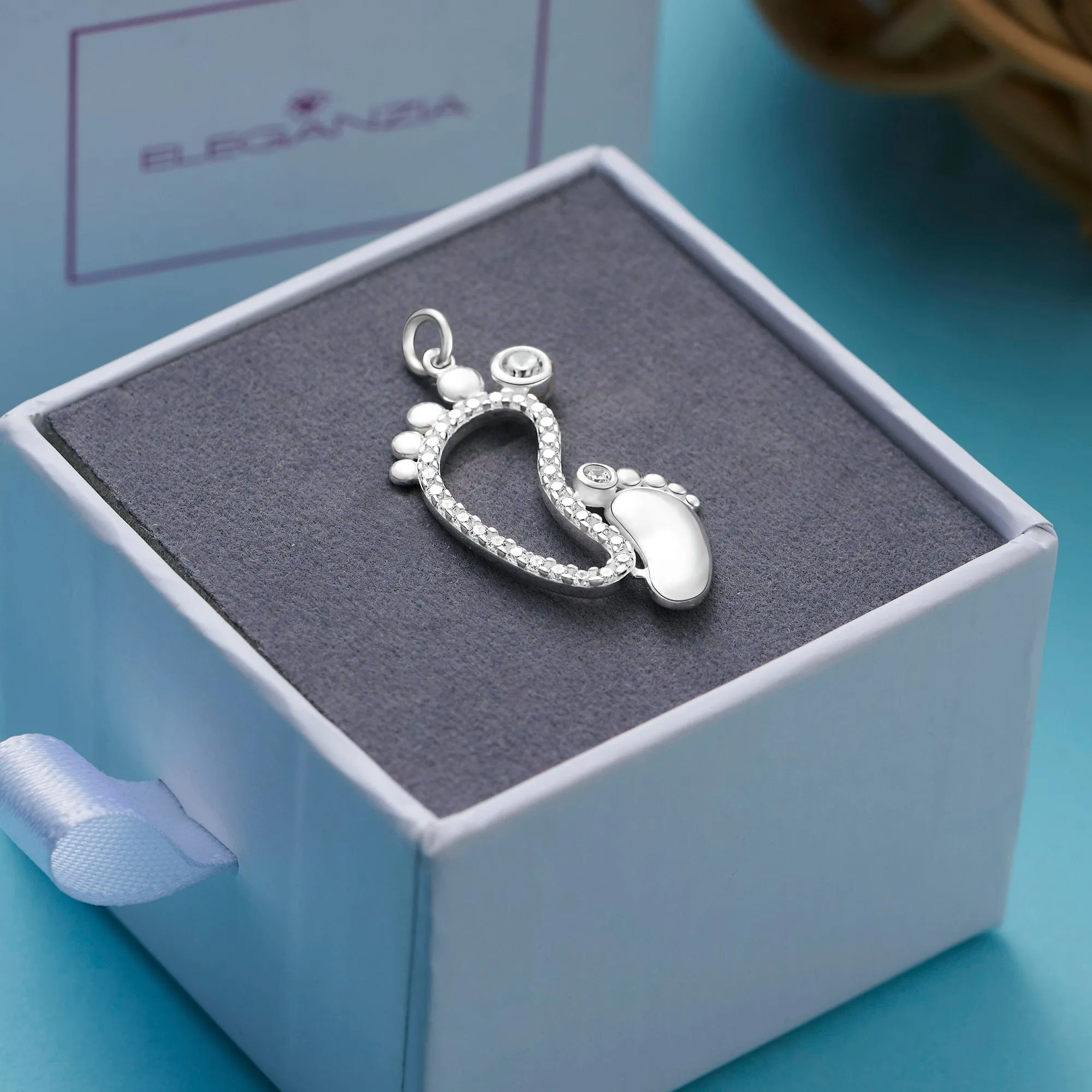 Mom and Baby Feet Sterling Silver Pendant Jewelry