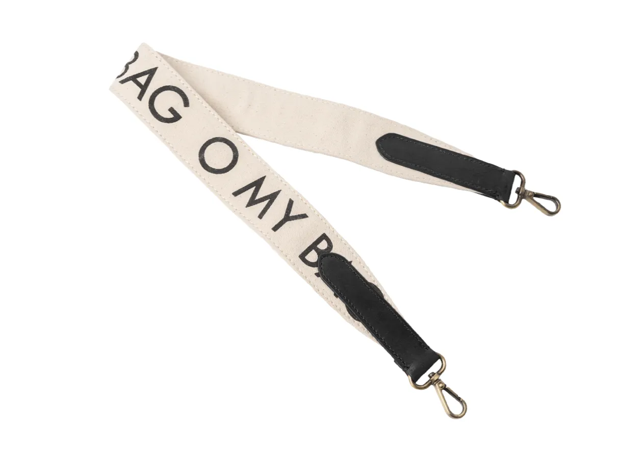 O My Bag - Canvas Logo Strap Short Black Leather