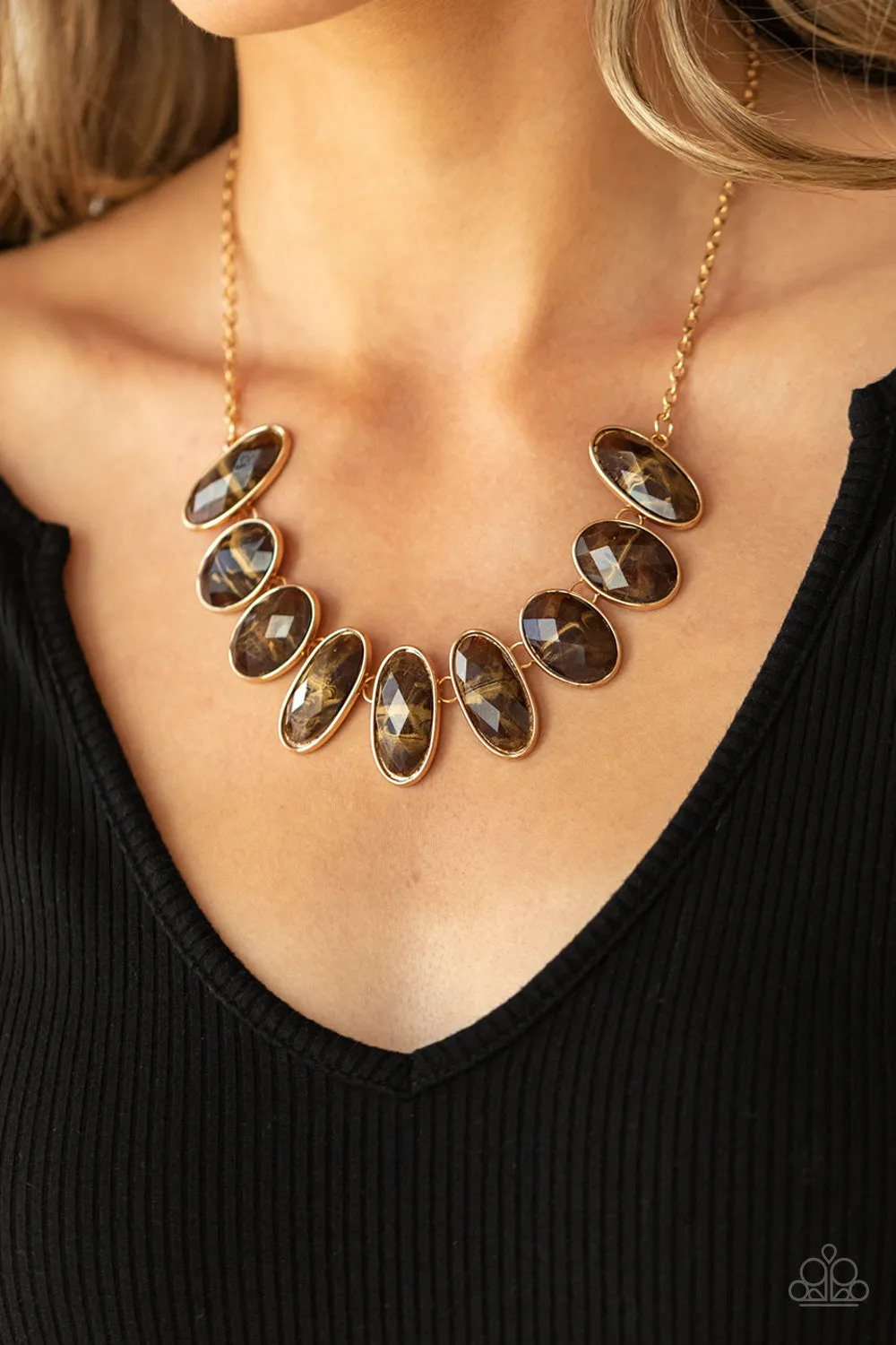 Paparazzi Elliptical Episode - Brown and Gold Short Necklace