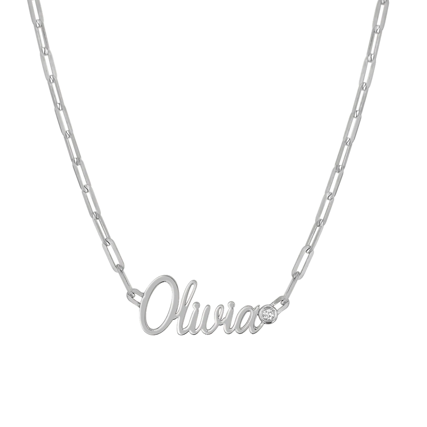 Paper Clip Script Diamond Name Necklace