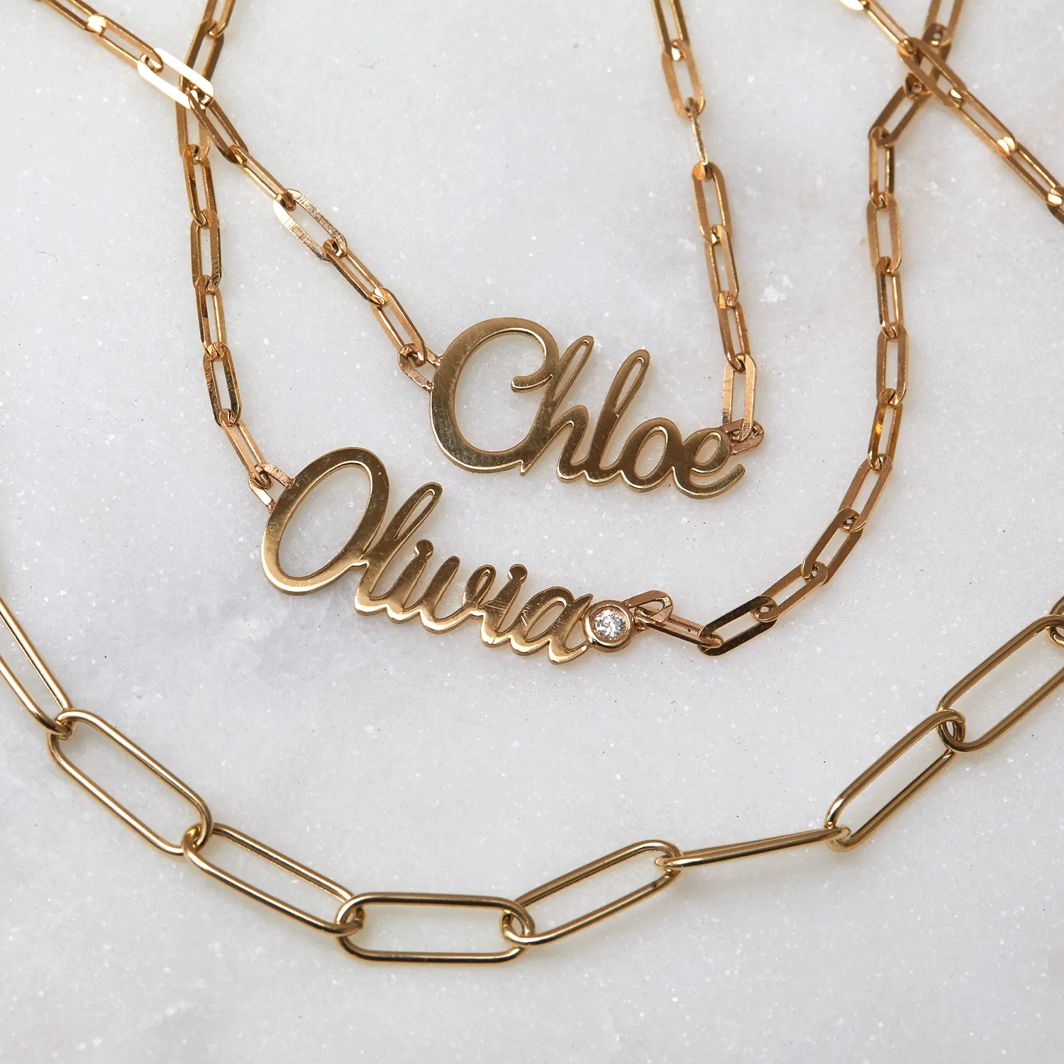 Paper Clip Script Diamond Name Necklace