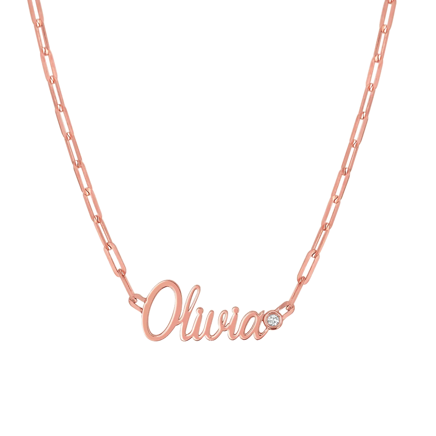 Paper Clip Script Diamond Name Necklace