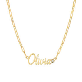 Paper Clip Script Diamond Name Necklace