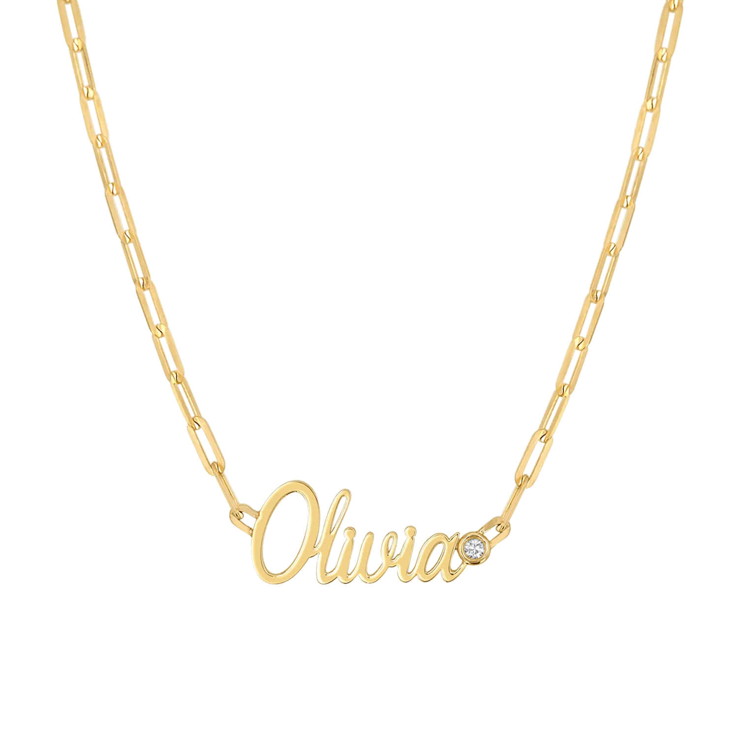 Paper Clip Script Diamond Name Necklace