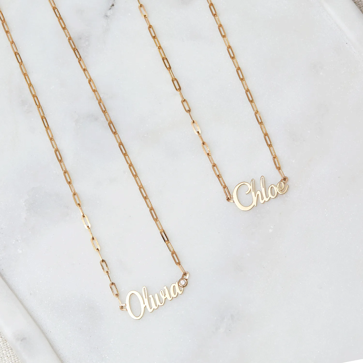 Paper Clip Script Diamond Name Necklace