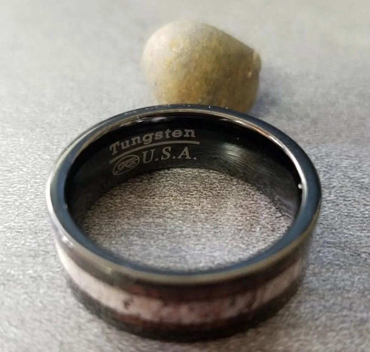 Personalized Men's Tungsten Wedding Band - Wood and Antler Inlay