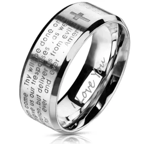 Personalized Men's Wedding Band - Lords Prayer Christian Cross Stainless Steel