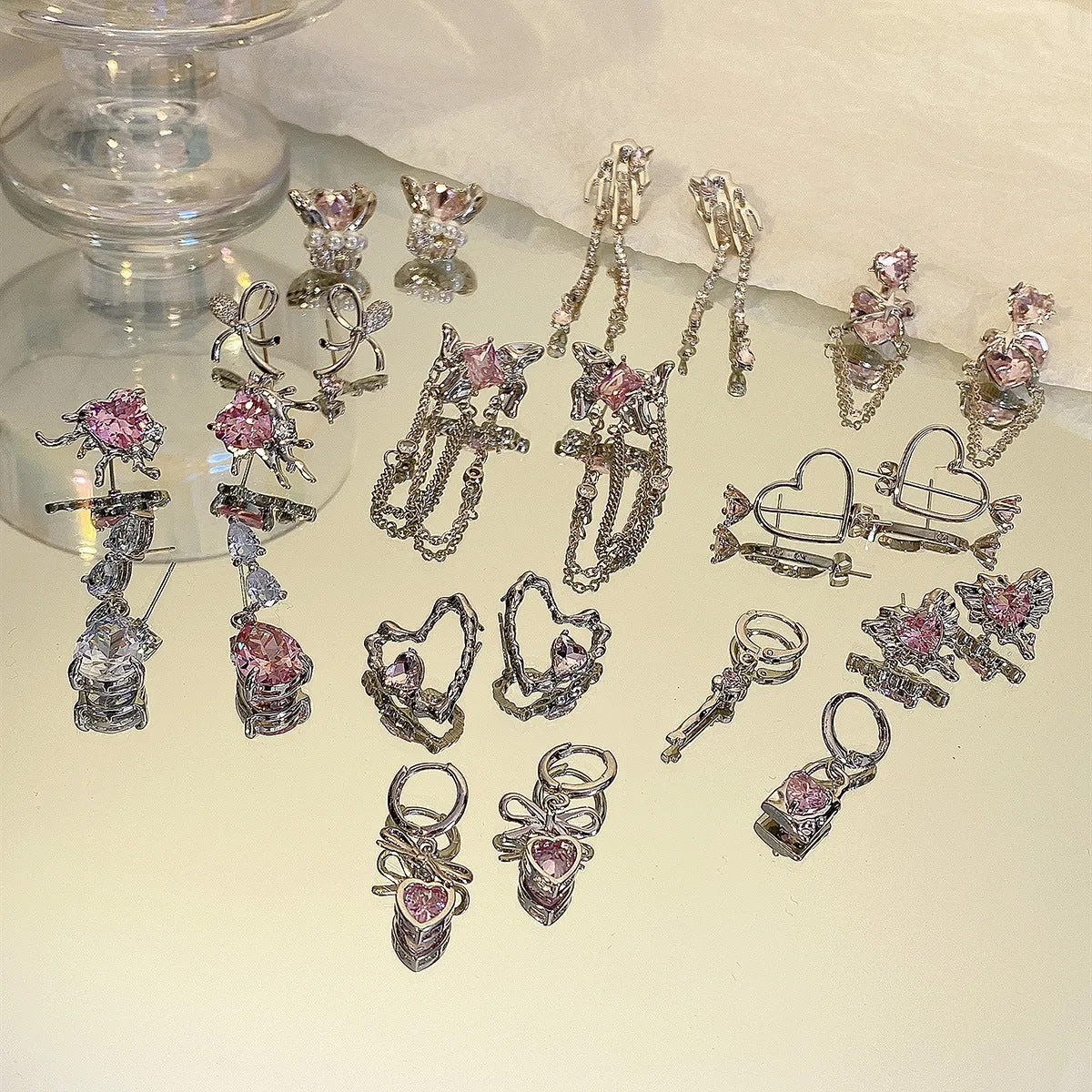 Pink Rhinestone Earrings (Multi-Styles)