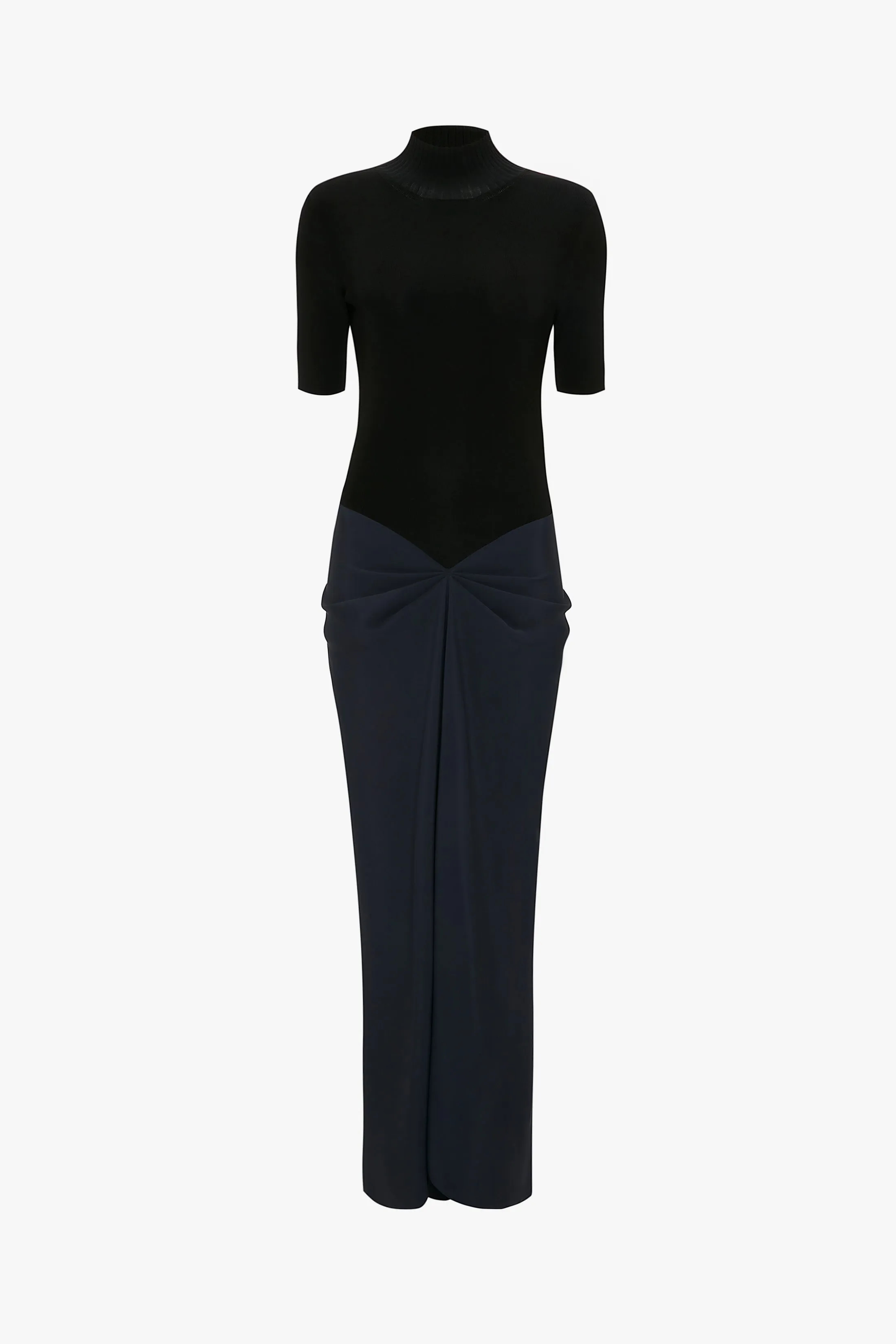 Polo Neck Gathered Dress In Midnight