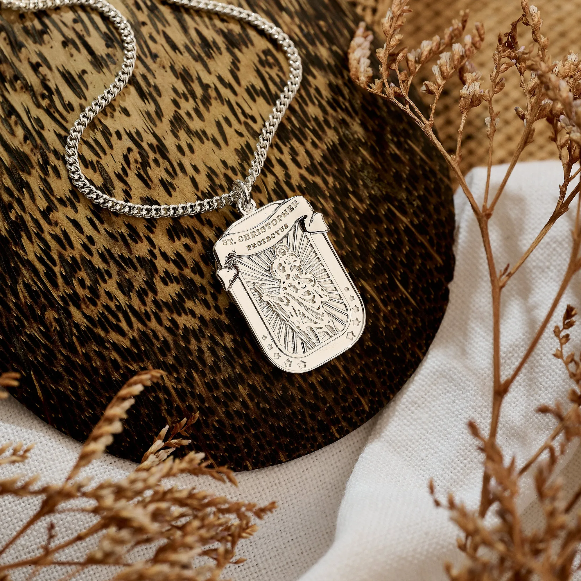 Protectus' St Christopher Dog Tag Personalised Silver Necklace