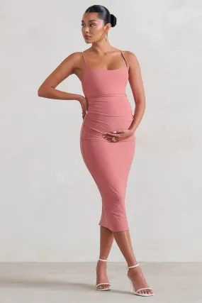 Raquel | Pink Maternity Cami Midi Dress With Split