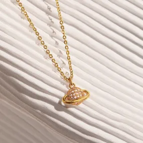 Real Gold-Plated Planet Pendant Necklace