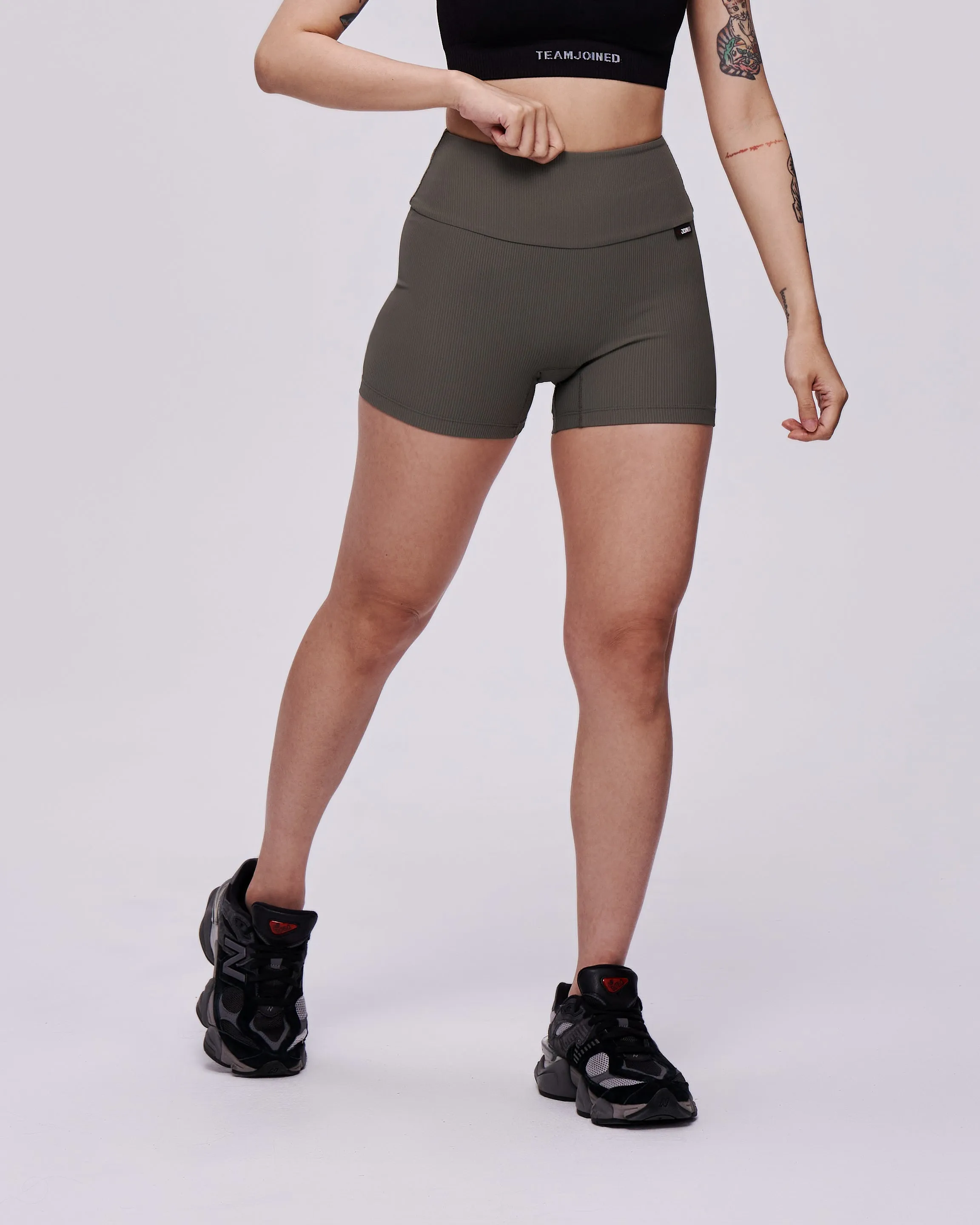 Ribbed-Neck Fitted Shorts