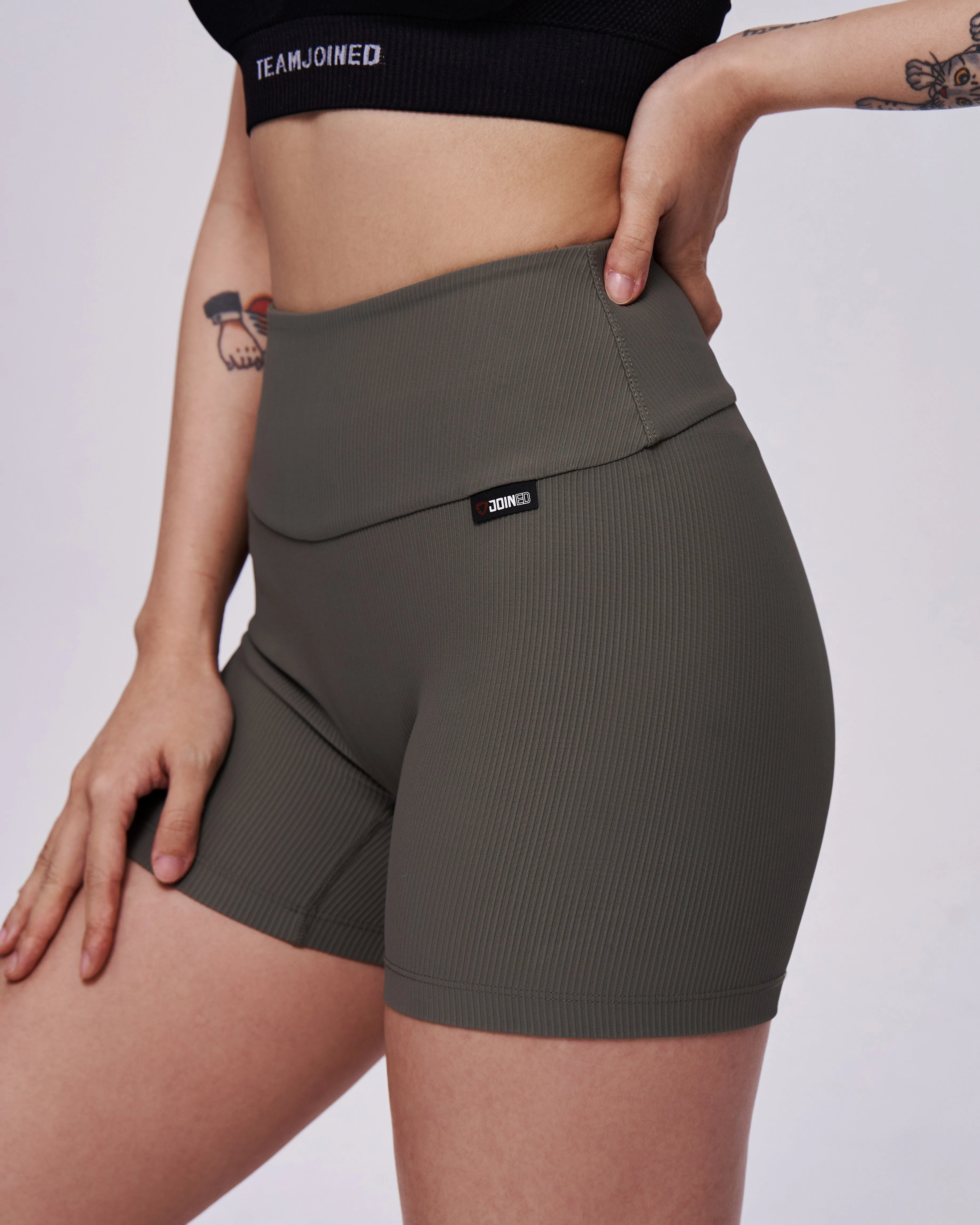 Ribbed-Neck Fitted Shorts