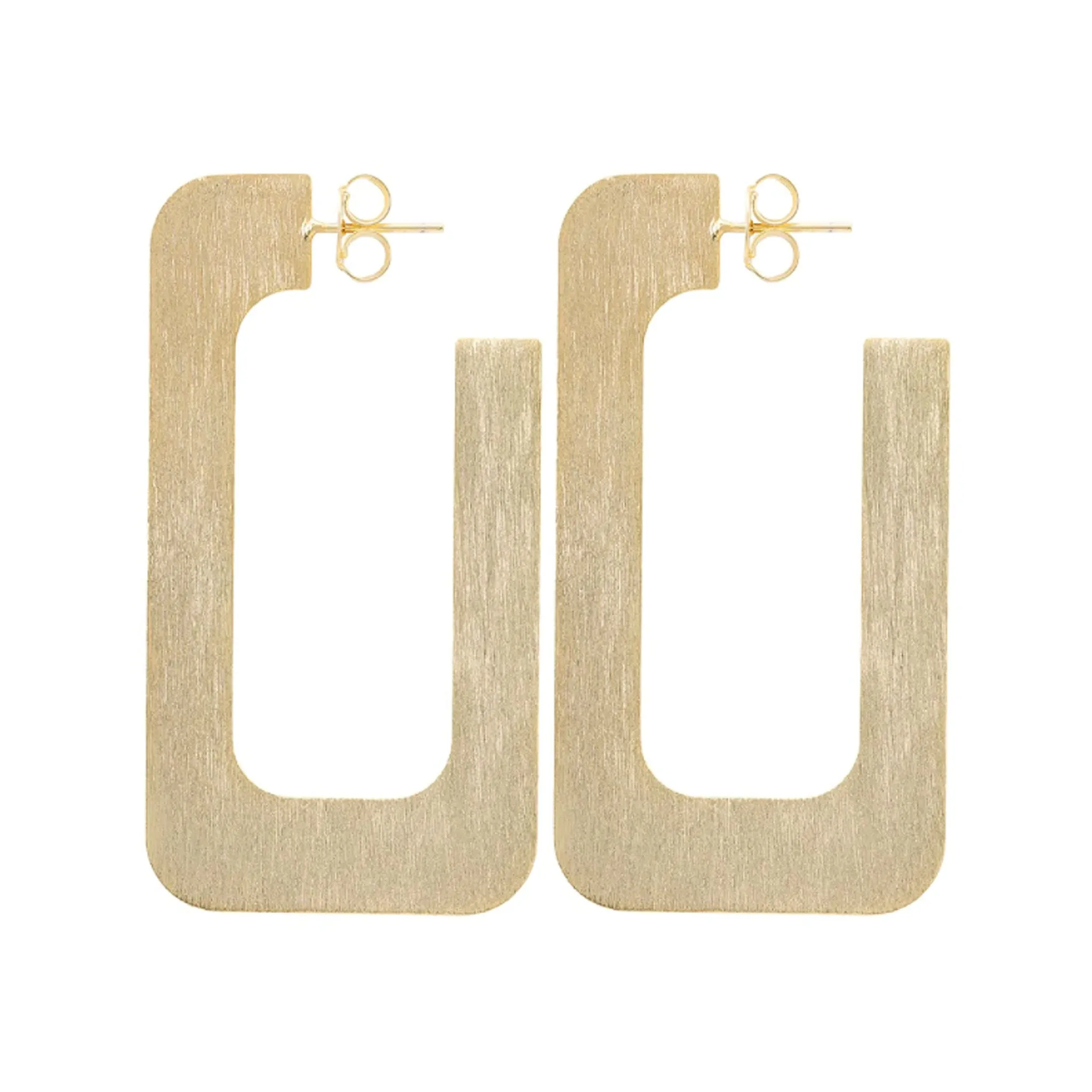 Sheila Fajl 2.5 inch Rectangular Vada Hoop Earrings in Brushed Gold