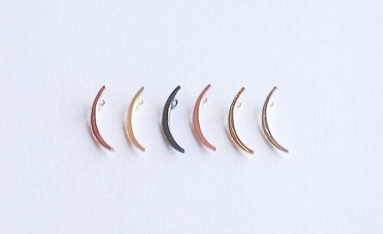 Shiny Pink Wholesale Rose Gold Vermeil Crescent Moon Charm- 18k rose gold Sterling Silver thin skinny Moon Charm pendant, tusk, Half moon charm, 285