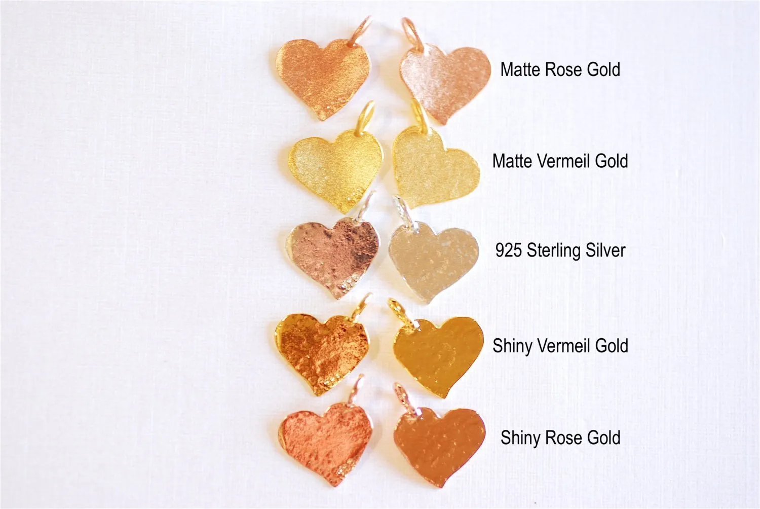 Shiny Pink Wholesale Rose Gold Vermeil Hammered Heart Charm- 18k gold plated Sterling Silver Heart Charm Pendant, Gold Flat Heart, Stamping Heart, 277