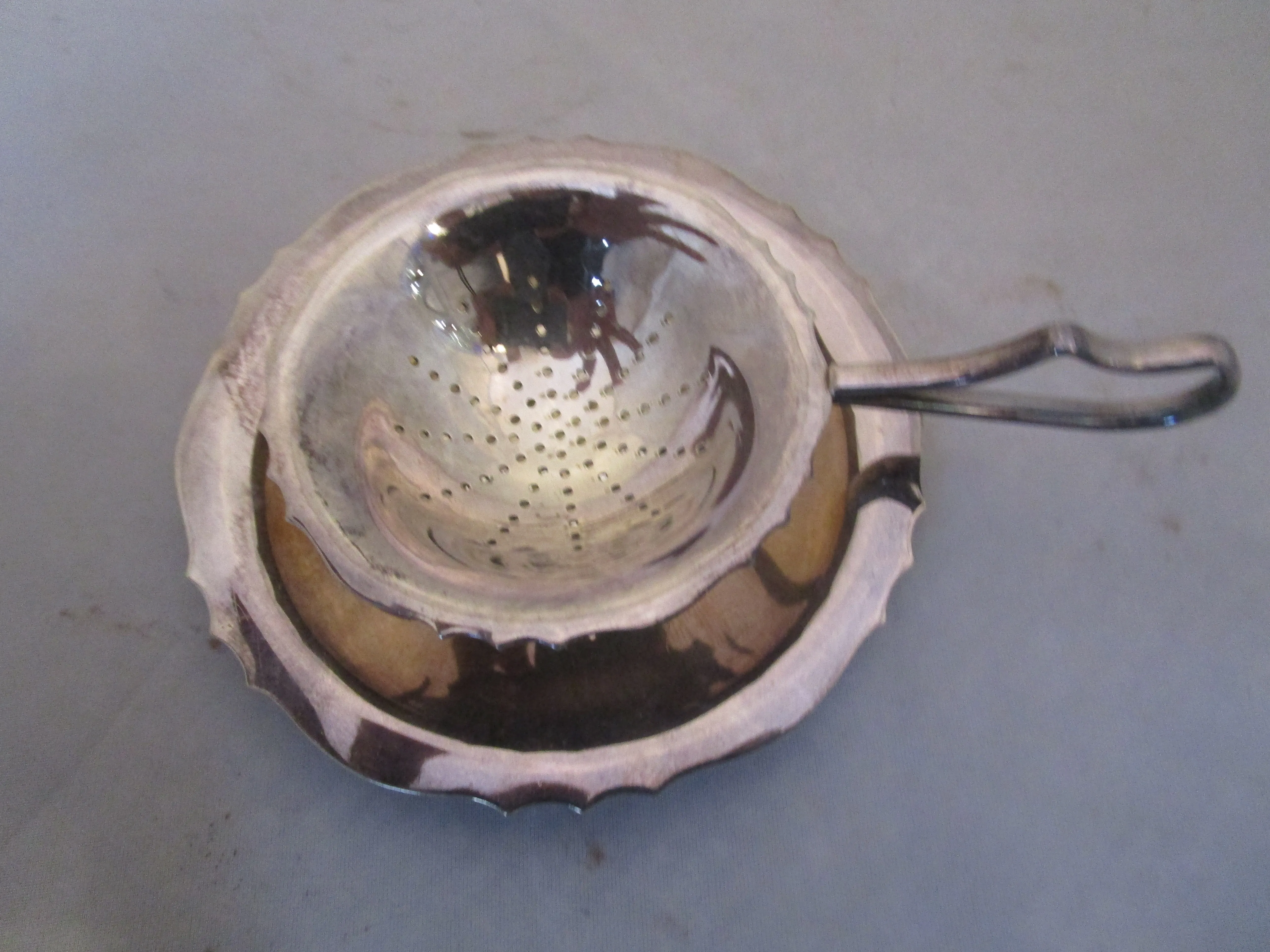 Silver Plate Tea Strainer On Stand Antique Edwardian c1910