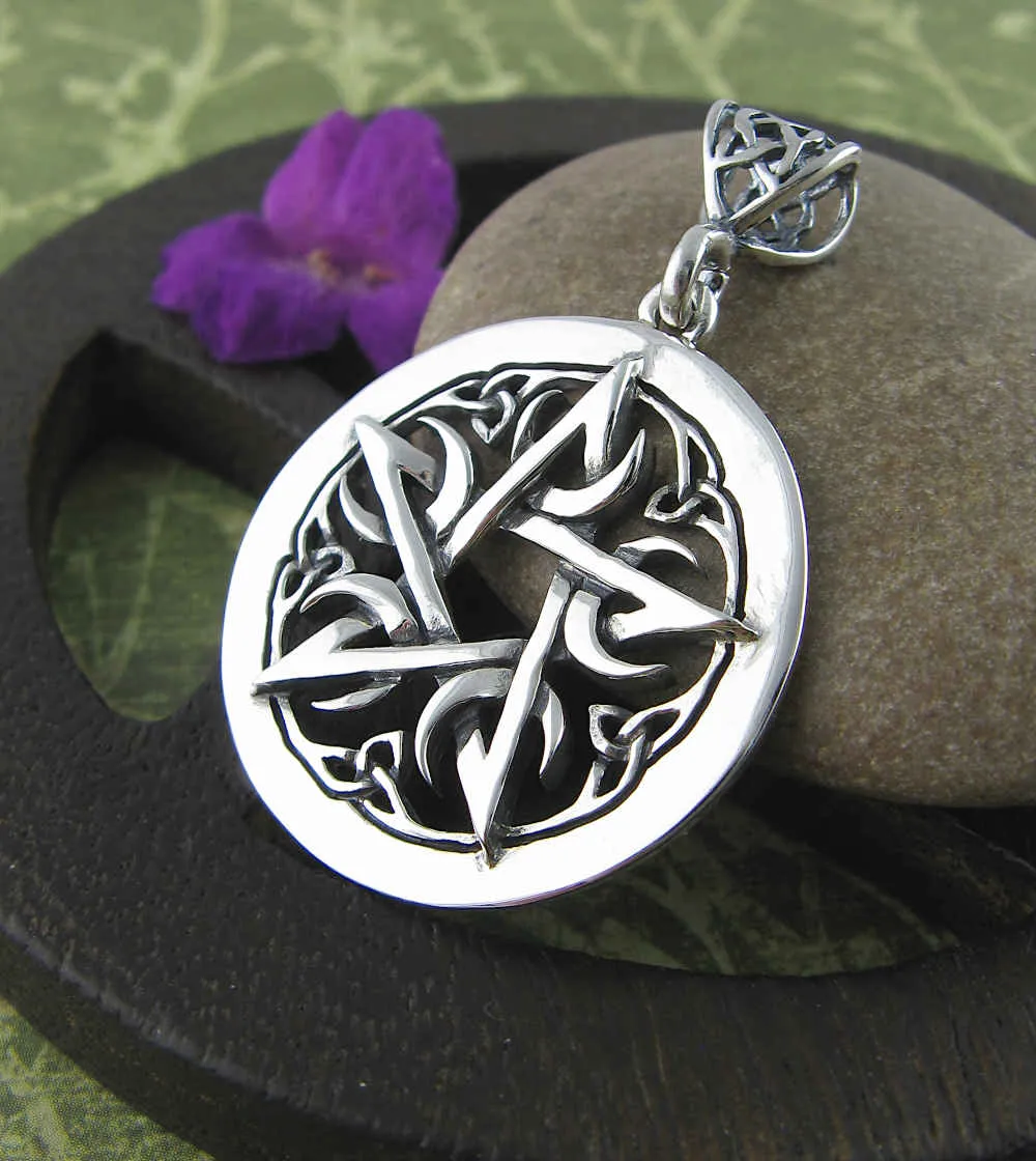 Small 1-1/8 Five Crescent Moons Celtic Pentacle Pendant, Handmade