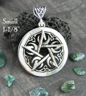 Small 1-1/8 Five Crescent Moons Celtic Pentacle Pendant, Handmade