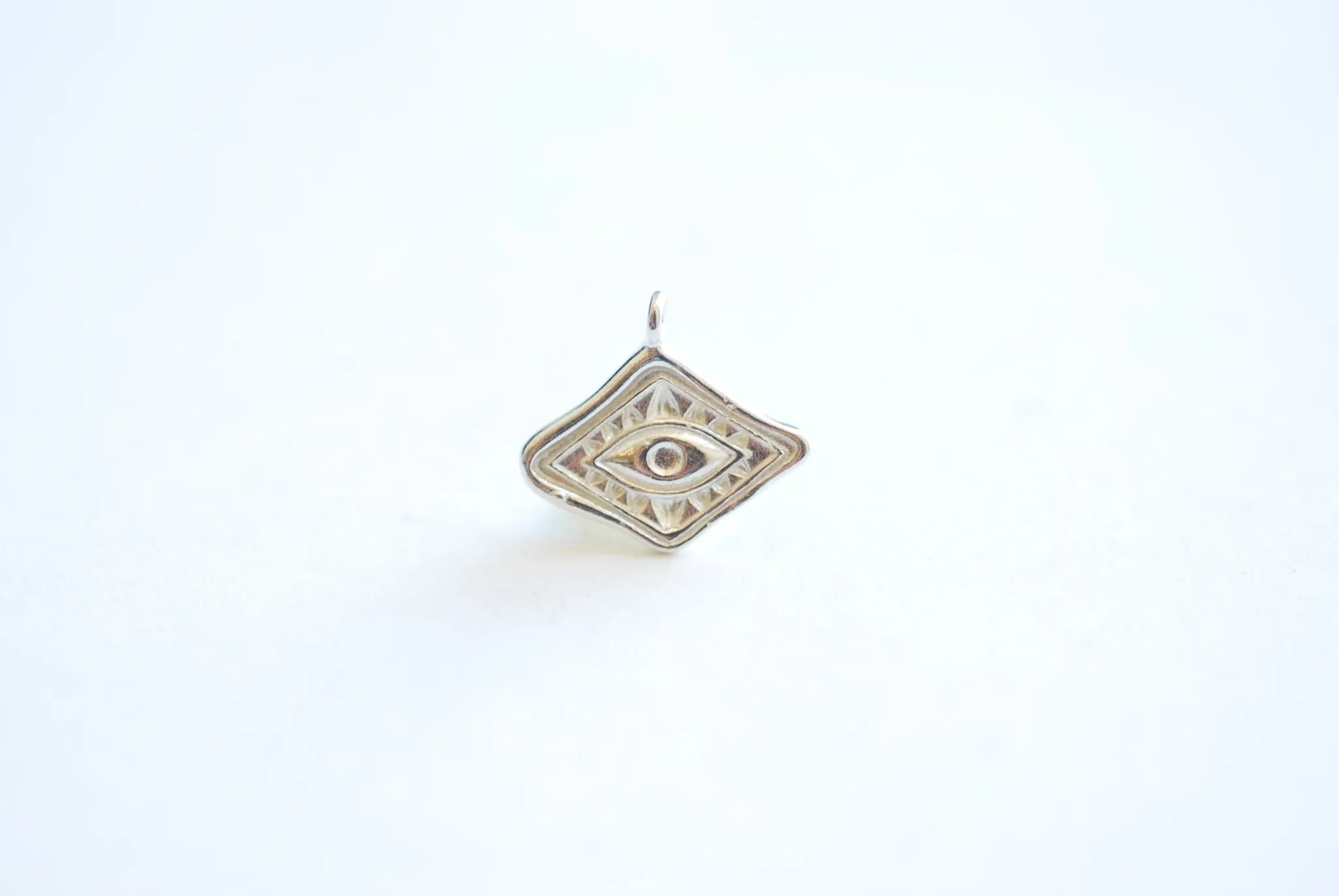 Small Evil Eye Charm - 18k vermeil gold plated 925 Sterling Silver, Diamond Shaped Evil Eye, Eye of Ra Good luck Protection, DIY Jewelry,495