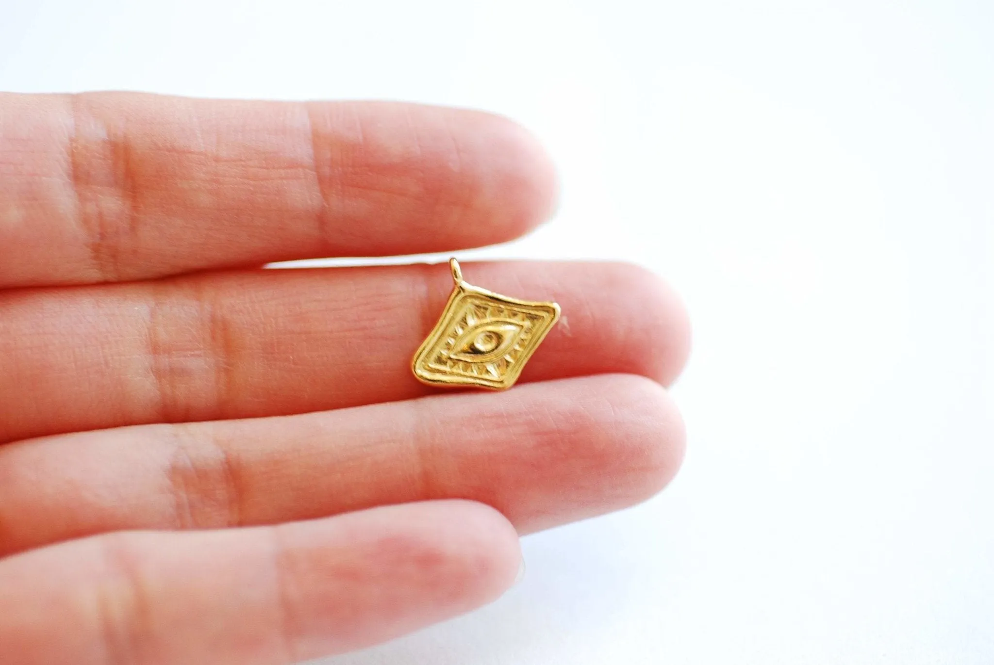 Small Evil Eye Charm - 18k vermeil gold plated 925 Sterling Silver, Diamond Shaped Evil Eye, Eye of Ra Good luck Protection, DIY Jewelry,495