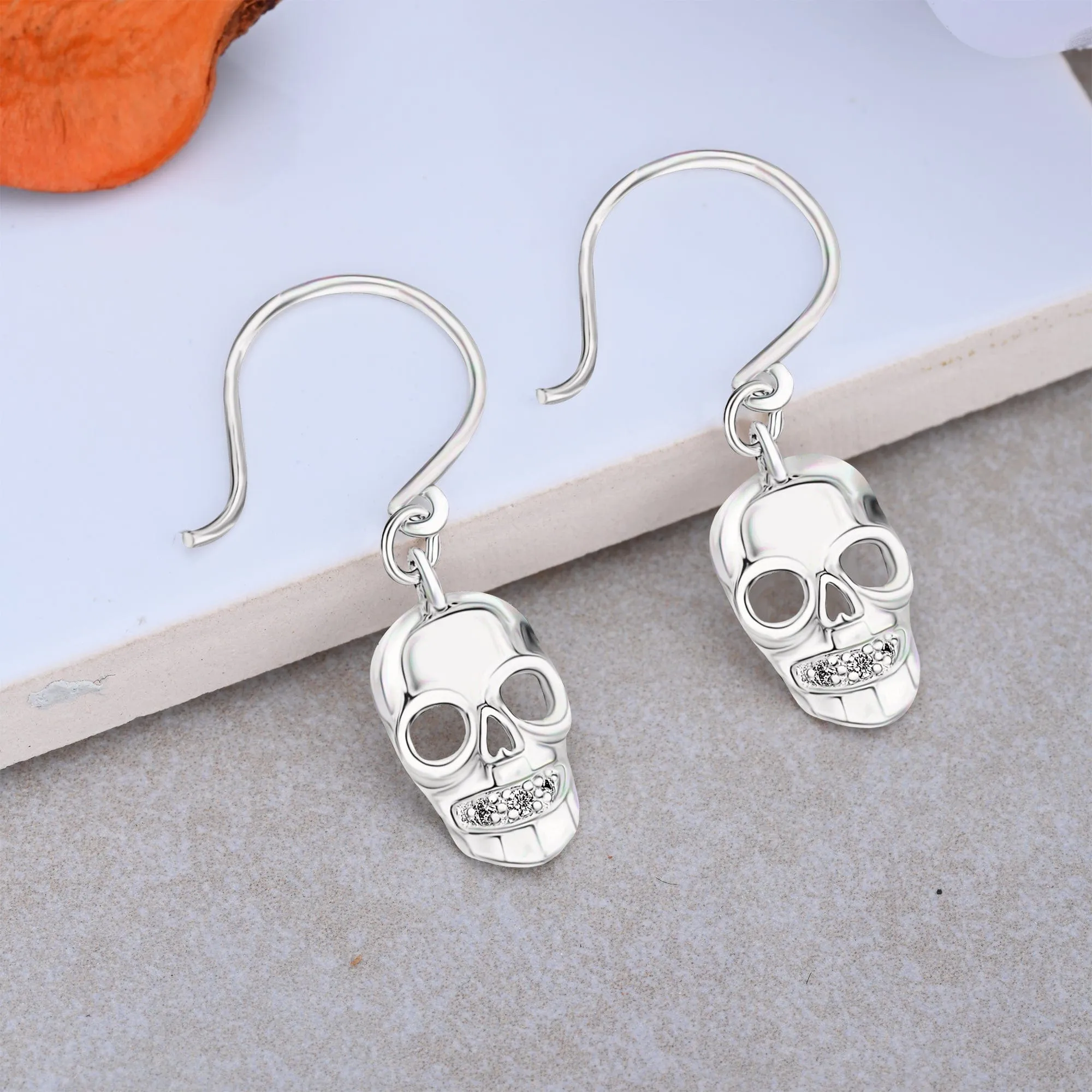 Spooky Skull Dangle Earrings Sterling Silver