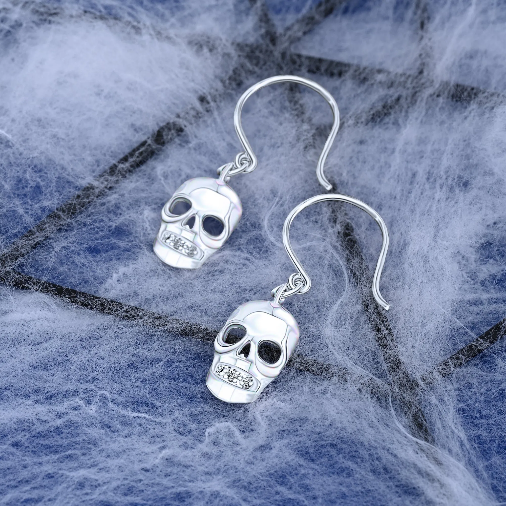 Spooky Skull Dangle Earrings Sterling Silver