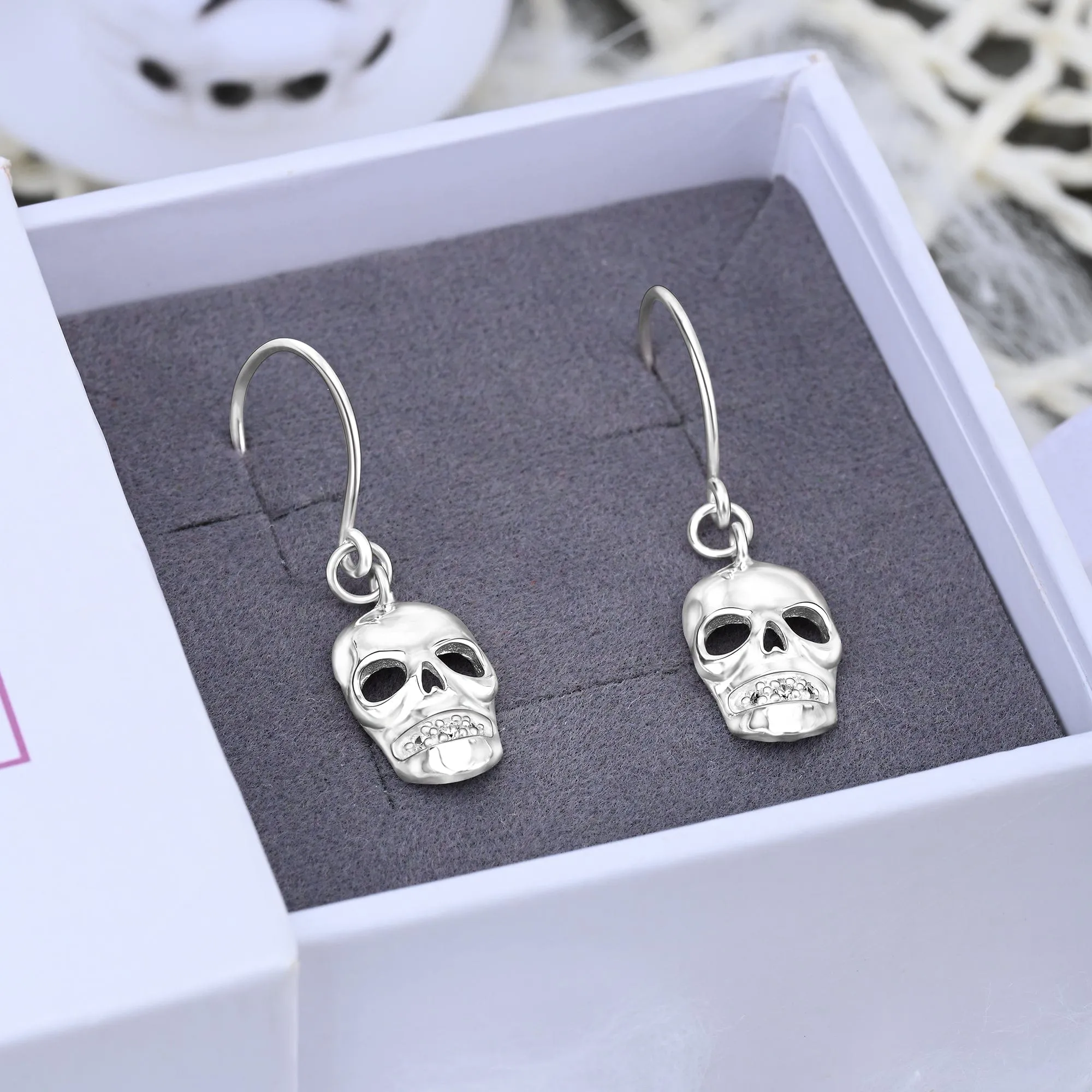 Spooky Skull Dangle Earrings Sterling Silver