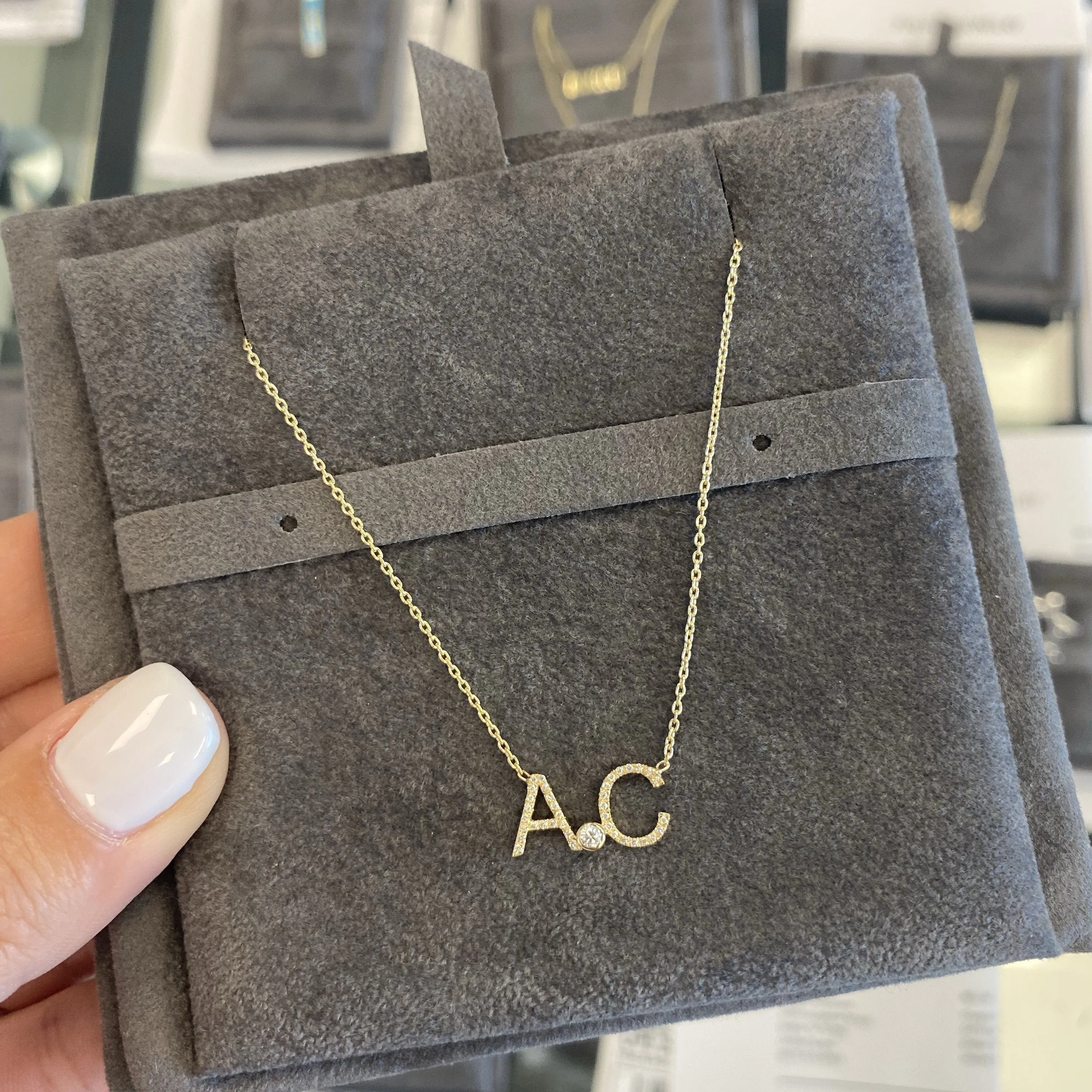 The ADEL Diamond Initials   Bezels Necklace